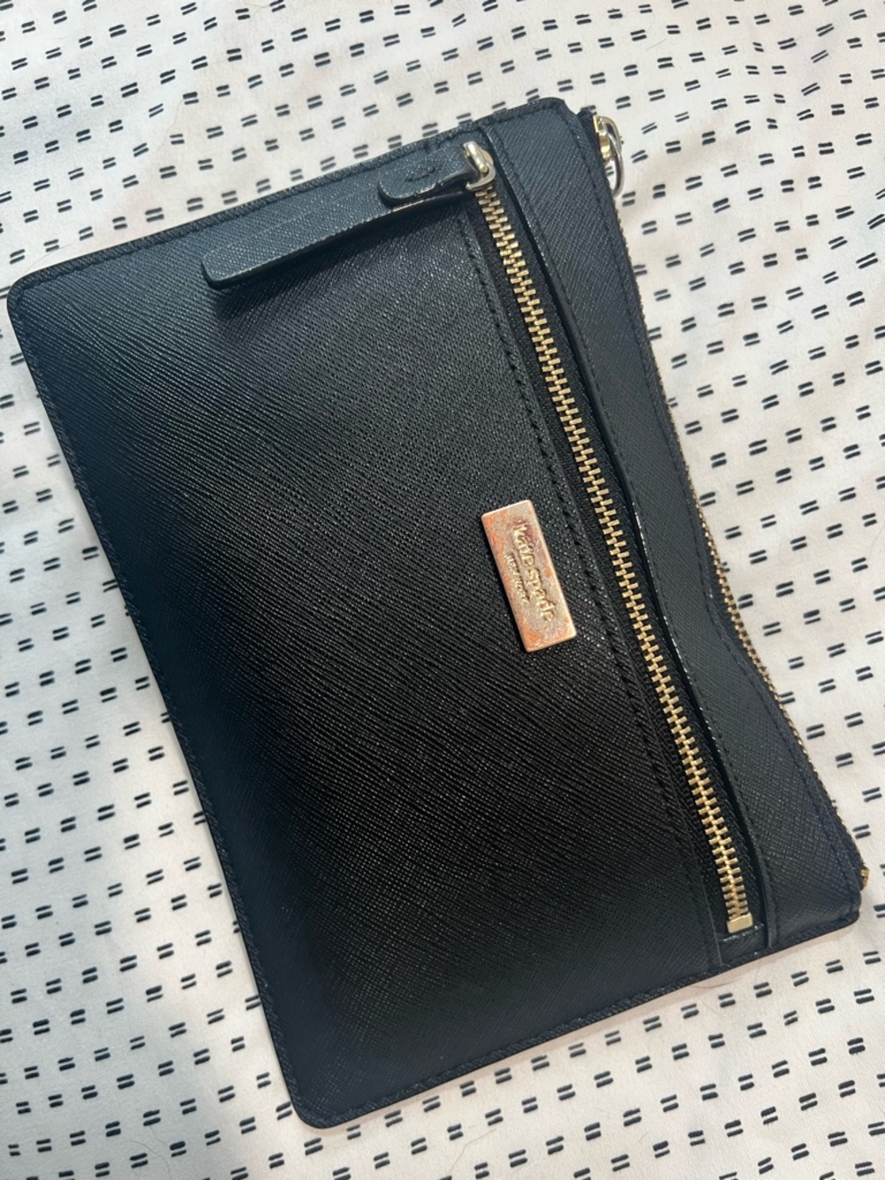 kate spade Black Saffiano Leather Wristlet Clutch with Gold Hardware